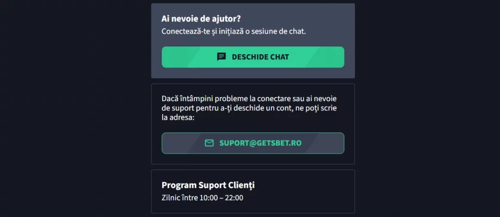 Asistența pentru clienți la Getsbet Casino