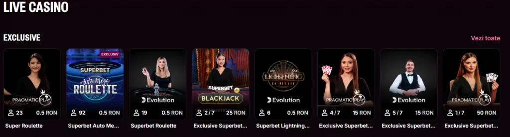 Cazinou live la Superbet