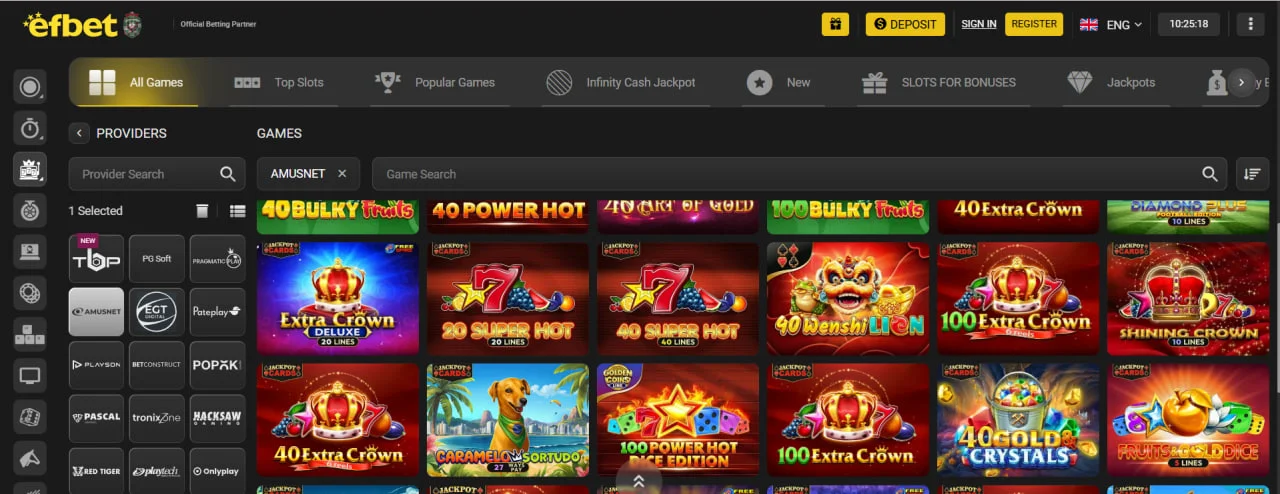 Lobby-ul de jocuri de la Efbet Casino – selecție de păcănele populare cu tematică fructe și jackpoturi de la Amusnet și alți furnizori